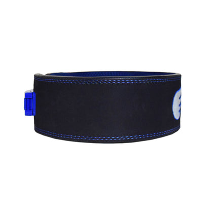 Exxo Weightlifting Lever Belt Made of Genuine Cow Leather 10mm Thick Heavy duty Belt with Outside Teeth Buckle for Men & Women Lower Back Support for Gym Workouts Deadlifts Squats Powerlifting (Black (Blue))