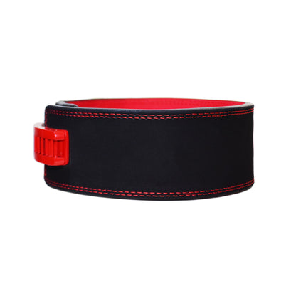 Exxo Weightlifting Lever Belt Made of Genuine Cow Leather 10mm Thick Heavy duty Belt with Outside Teeth Buckle for Men & Women Lower Back Support for Gym Workouts Deadlifts Squats Powerlifting (Black (Red))