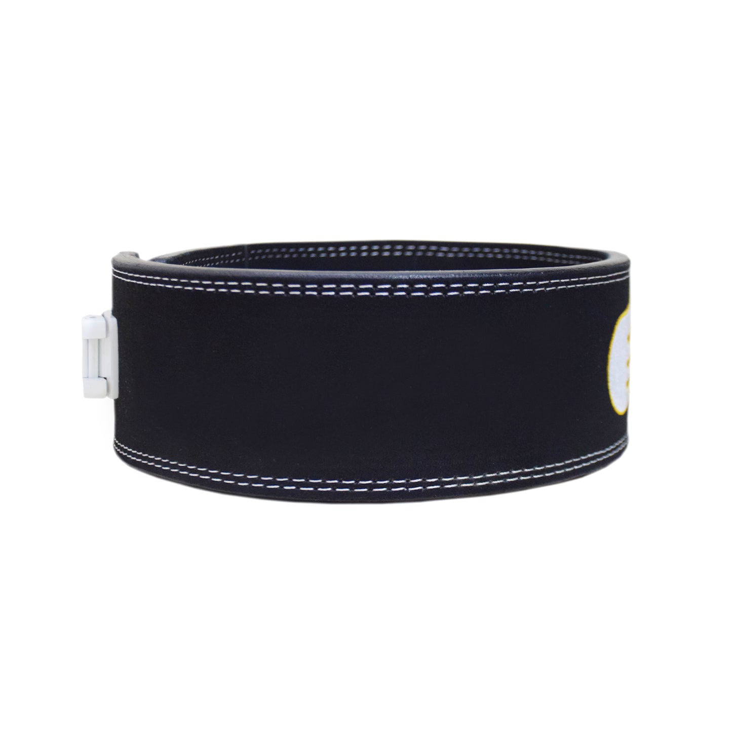 Exxo Weightlifting Lever Belt Made of Genuine Cow Leather 10mm Thick Heavy duty Belt with Outside Teeth Buckle for Men & Women Lower Back Support for Gym Workouts Deadlifts Squats Powerlifting (Black (White))