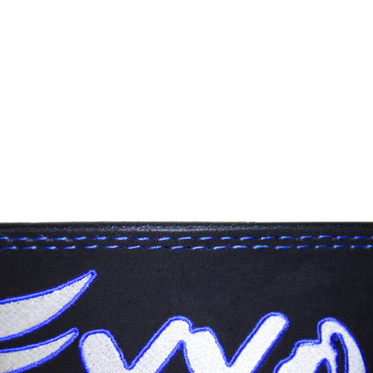 Exxo Weightlifting Lever Belt Made of Genuine Cow Leather 10mm Thick Heavy duty Belt with Outside Teeth Buckle for Men & Women Lower Back Support for Gym Workouts Deadlifts Squats Powerlifting (Black (Blue))