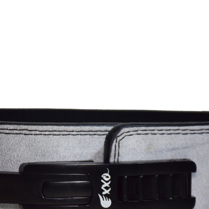 Exxo Weightlifting Lever Belt Made of Genuine Cow Leather 10mm Thick Heavy duty Belt with Outside Teeth Buckle for Men & Women Lower Back Support for Gym Workouts Deadlifts Squats Powerlifting (Black (Gray))