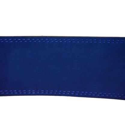 Exxo Weightlifting Lever Belt Made of Genuine Cow Leather 10mm Thick Heavy duty Belt with Outside Teeth Buckle for Men & Women Lower Back Support for Gym Workouts Deadlifts Squats Powerlifting (Black (Blue))