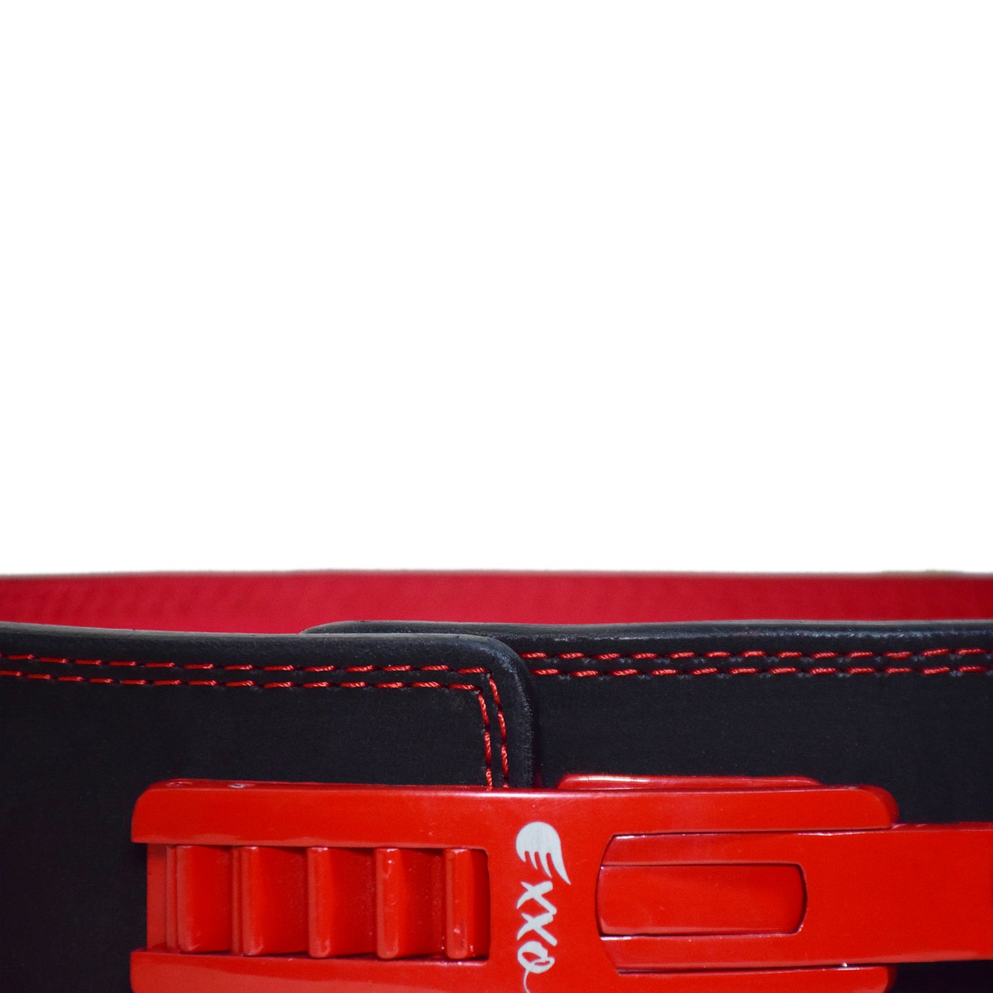 Exxo Weightlifting Lever Belt Made of Genuine Cow Leather 10mm Thick Heavy duty Belt with Outside Teeth Buckle for Men & Women Lower Back Support for Gym Workouts Deadlifts Squats Powerlifting (Black (Red))