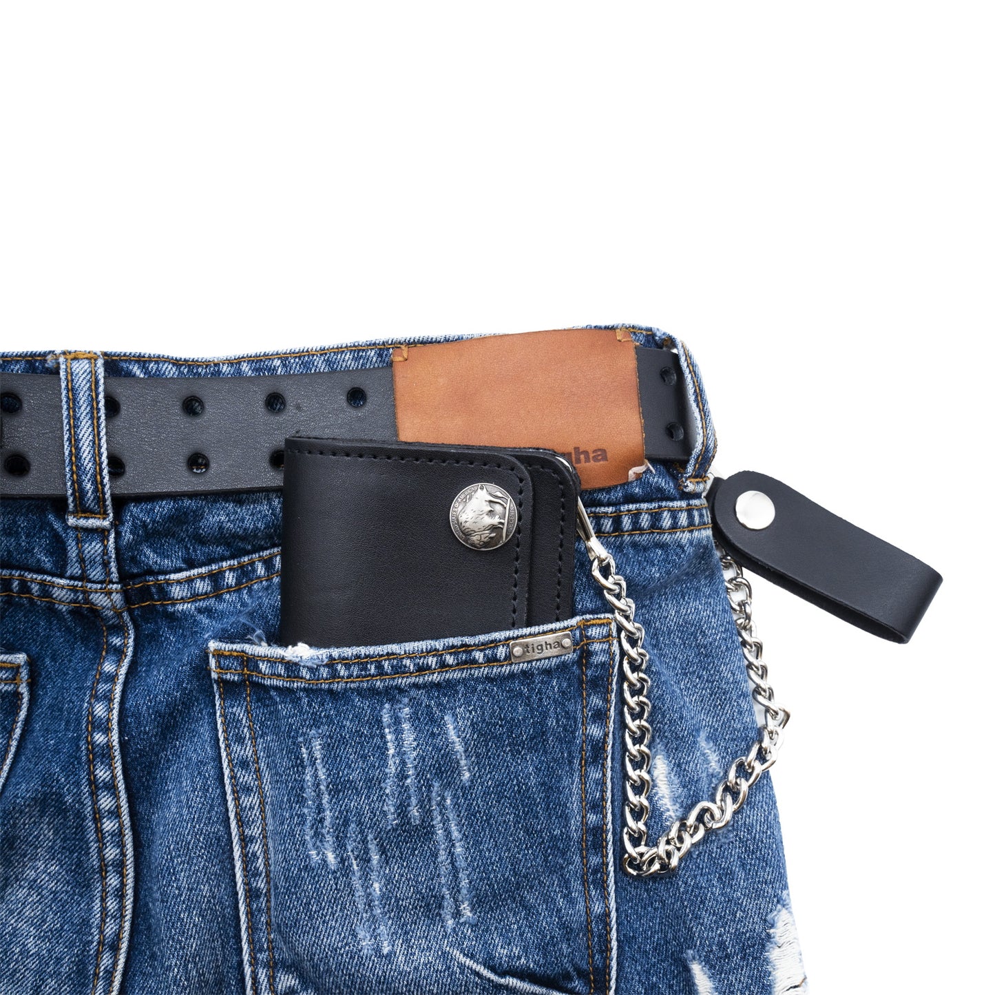 Set of 3 – 2 Wallets + 1 Genuine Leather Belt – Biker Gift Set