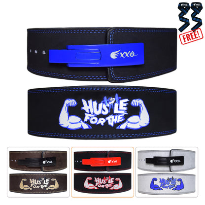 Hustle for the Muscles Weightlifting Lever Belt Made of Genuine Cow Leather 10mm Thick Heavy duty Belt for Men & Women Lower Back Support for Gym Workouts Deadlifts Squats Powerlifting