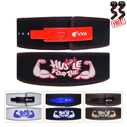 Hustle for the Muscles Weightlifting Lever Belt Made of Genuine Cow Leather 10mm Thick Heavy duty Belt for Men & Women Lower Back Support for Gym Workouts Deadlifts Squats Powerlifting